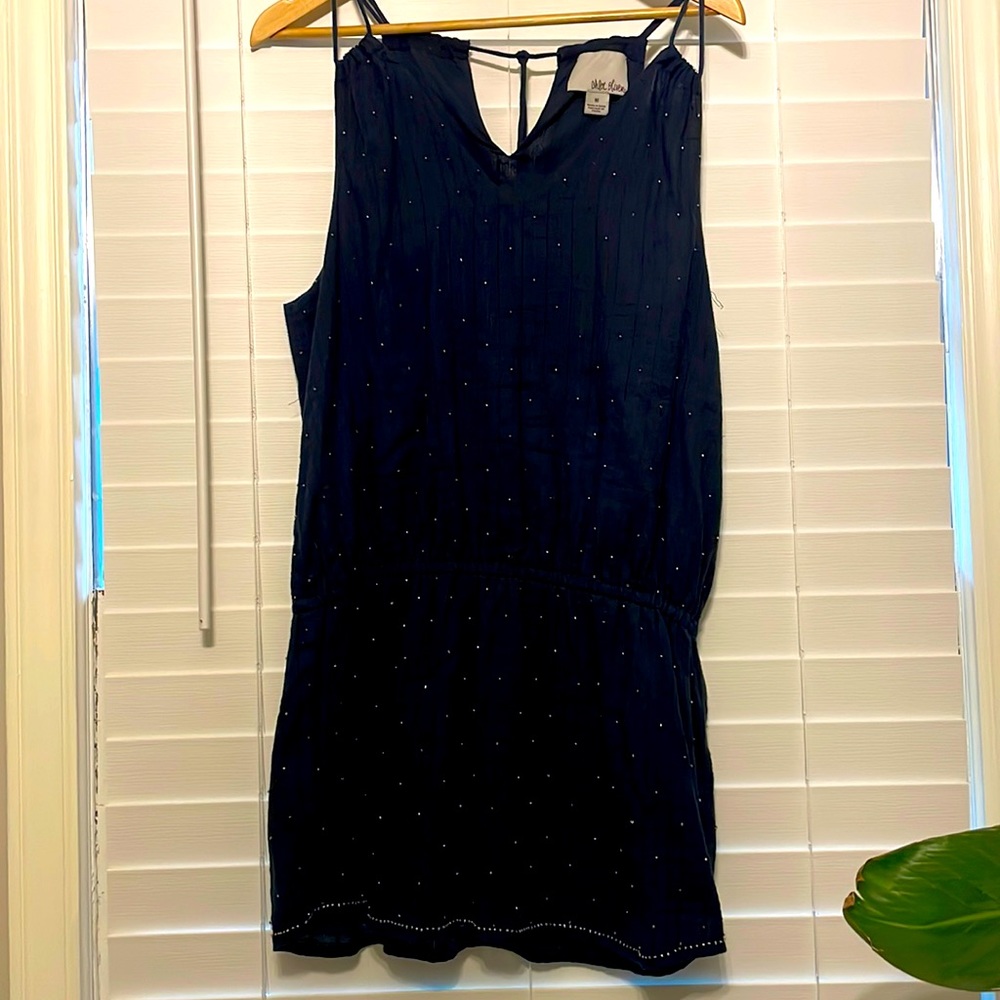 Navy blue summer dress with gold appliqués.  Size M. Super flattering and light.